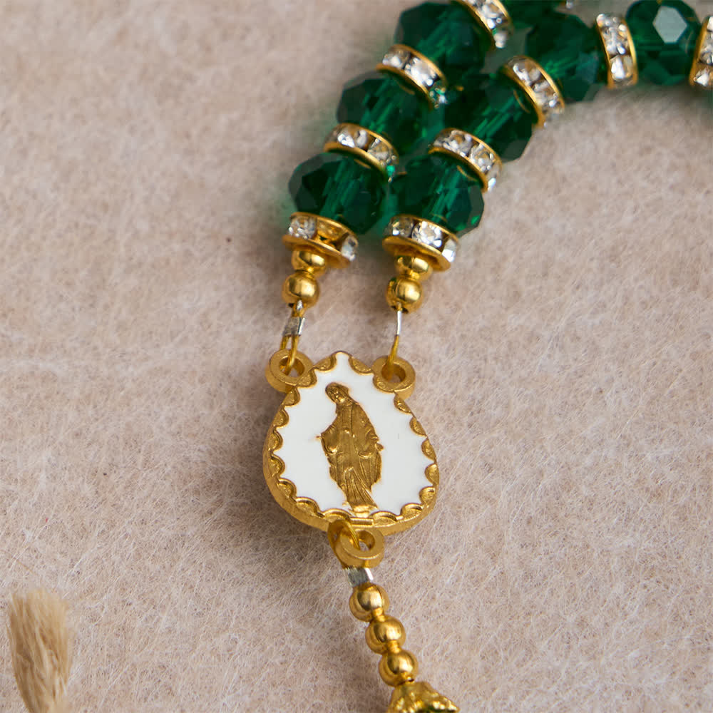 Emerald Green Faceted Glass Rosary with Luxurious Our Lady Cross