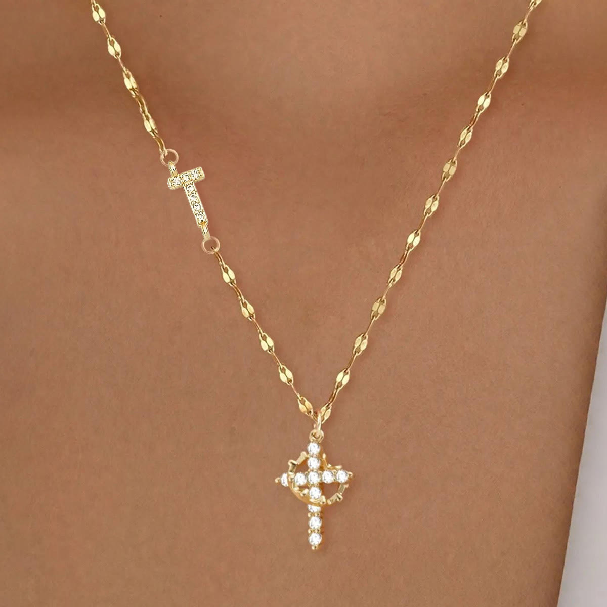 Golden & Silver-Tone Personalized A-Z Initial Crown Cross Necklace: Custom Sacred Faith Monogram Pendant Jewelry