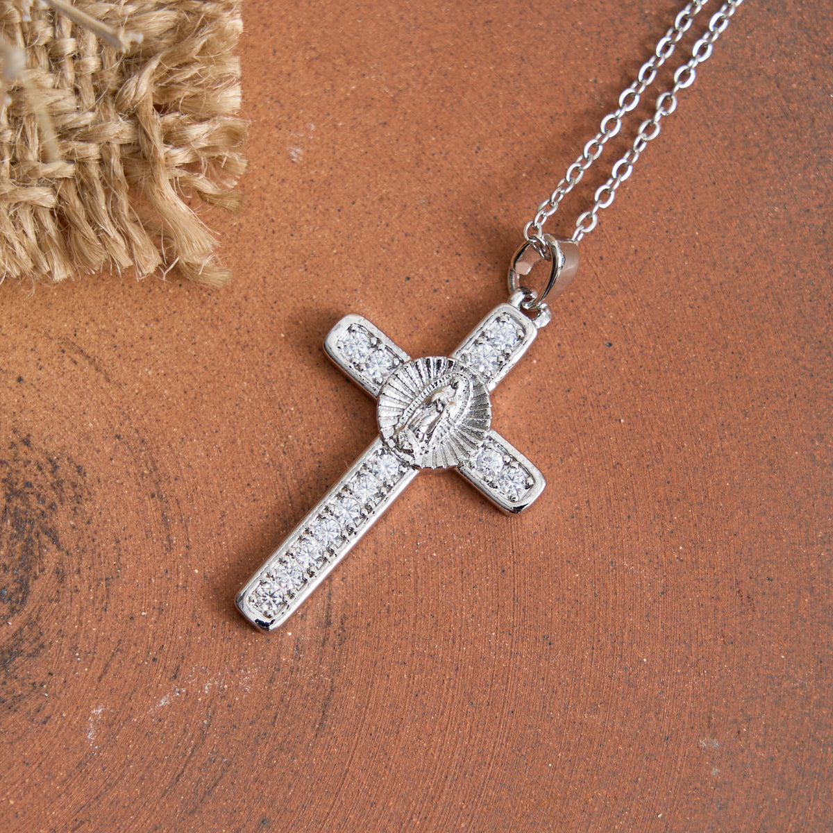 Sparkling Zircon Inlaid Our Lady Cross Necklace: Elegant Daily Devotional Faith Neck Wear