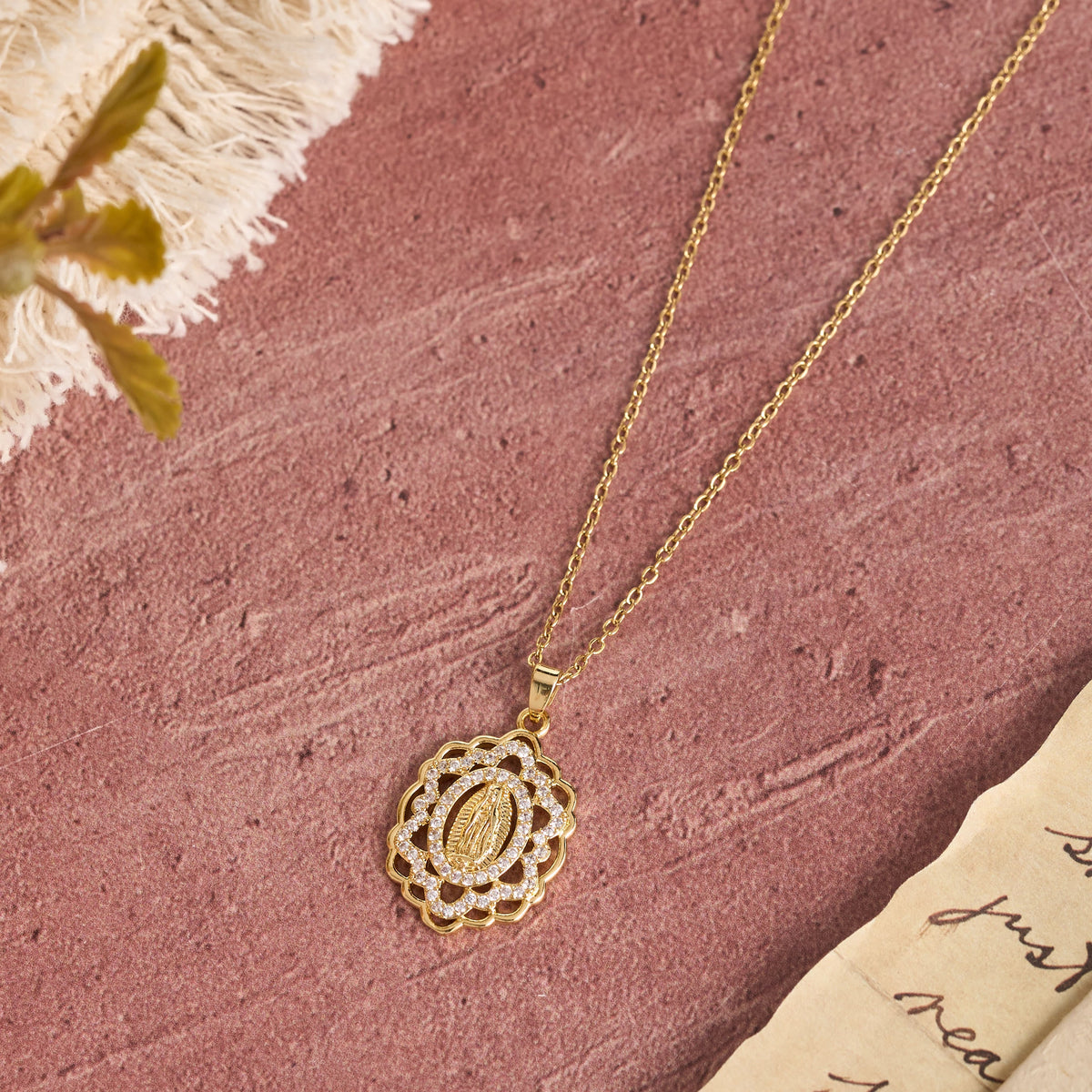 Ornate Lace-Edged Our Lady Zircon Necklace: Timeless Symbol Of Heavenly Maternal Protection