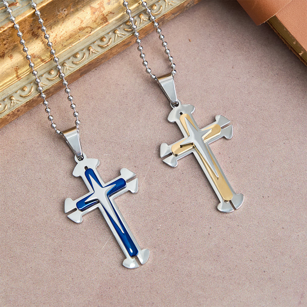 Three-Tier Split Cross Pendant Necklace: A Modern Symbol of Unwavering Faith