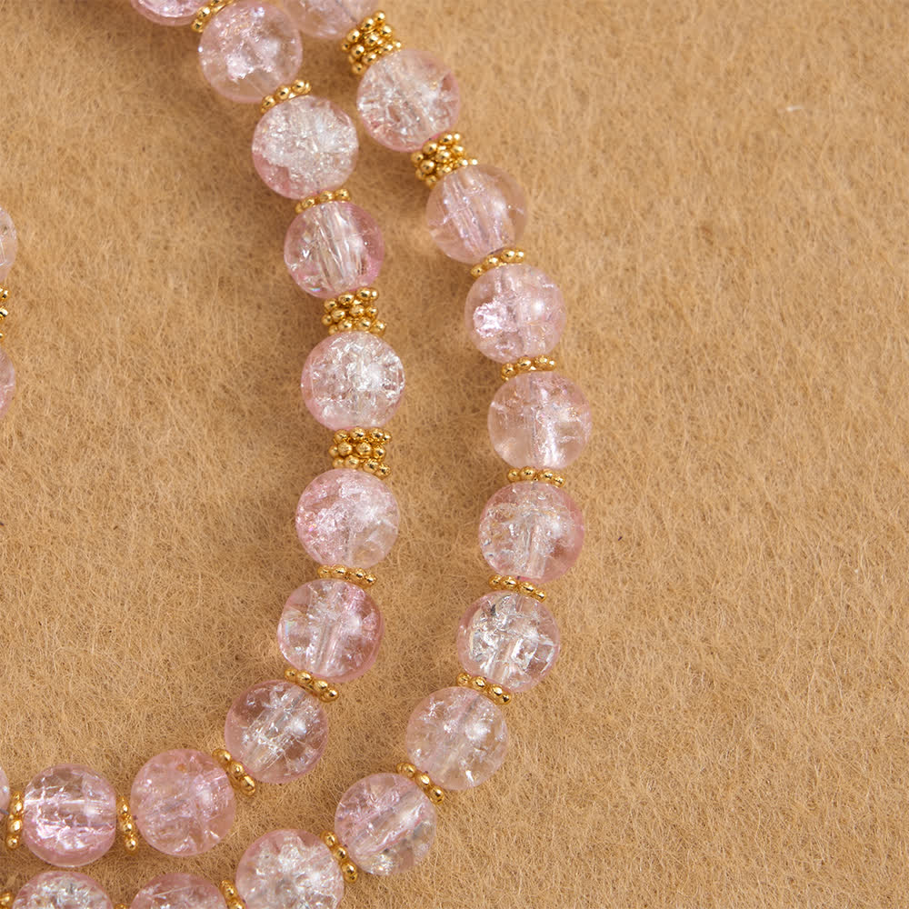 Pink & White Crackle Glass Rosary with Ornate Crucifix