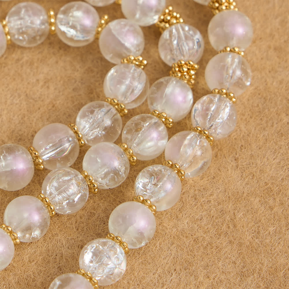 Pink & White Crackle Glass Rosary with Ornate Crucifix