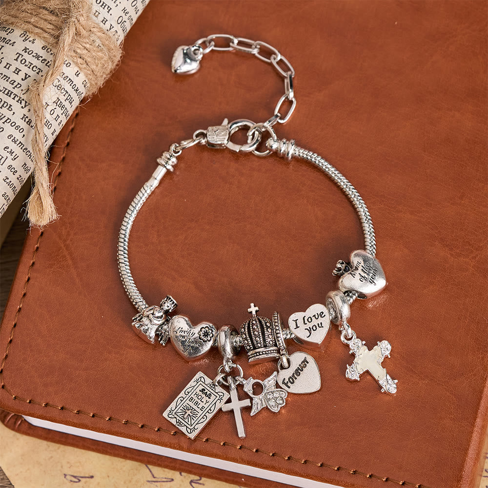 Adjustable Charm Bracelet with Biblical & Regal Details: A Reminder of Faith and Heavenly Devotion