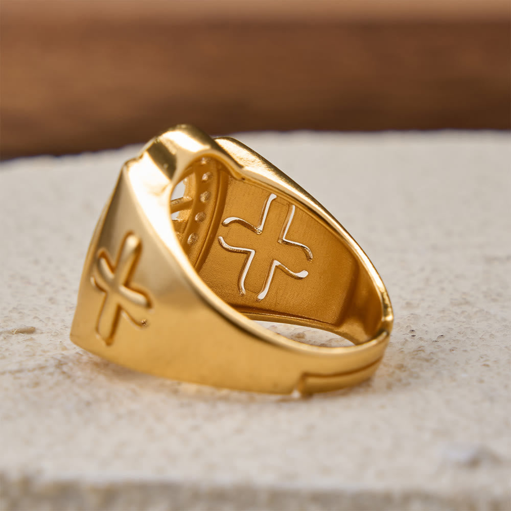 Bold St. Jude Zircon Halo Signet Ring with Side Cross: A Symbol of Hope and Divine Guidance