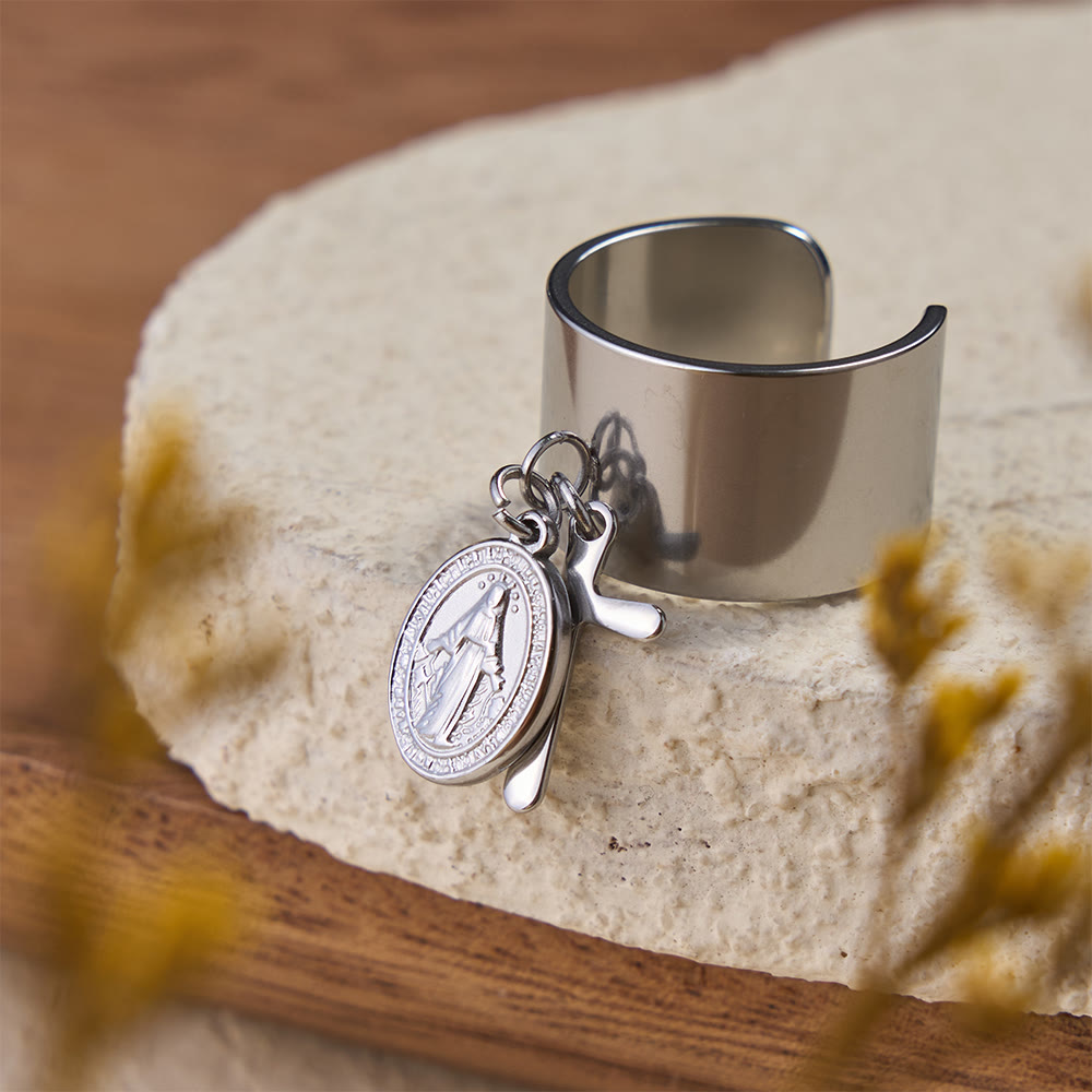 Premium Faith Charm Open Ring with Multiple Symbols: A Sacred Emblem of Unwavering Faith