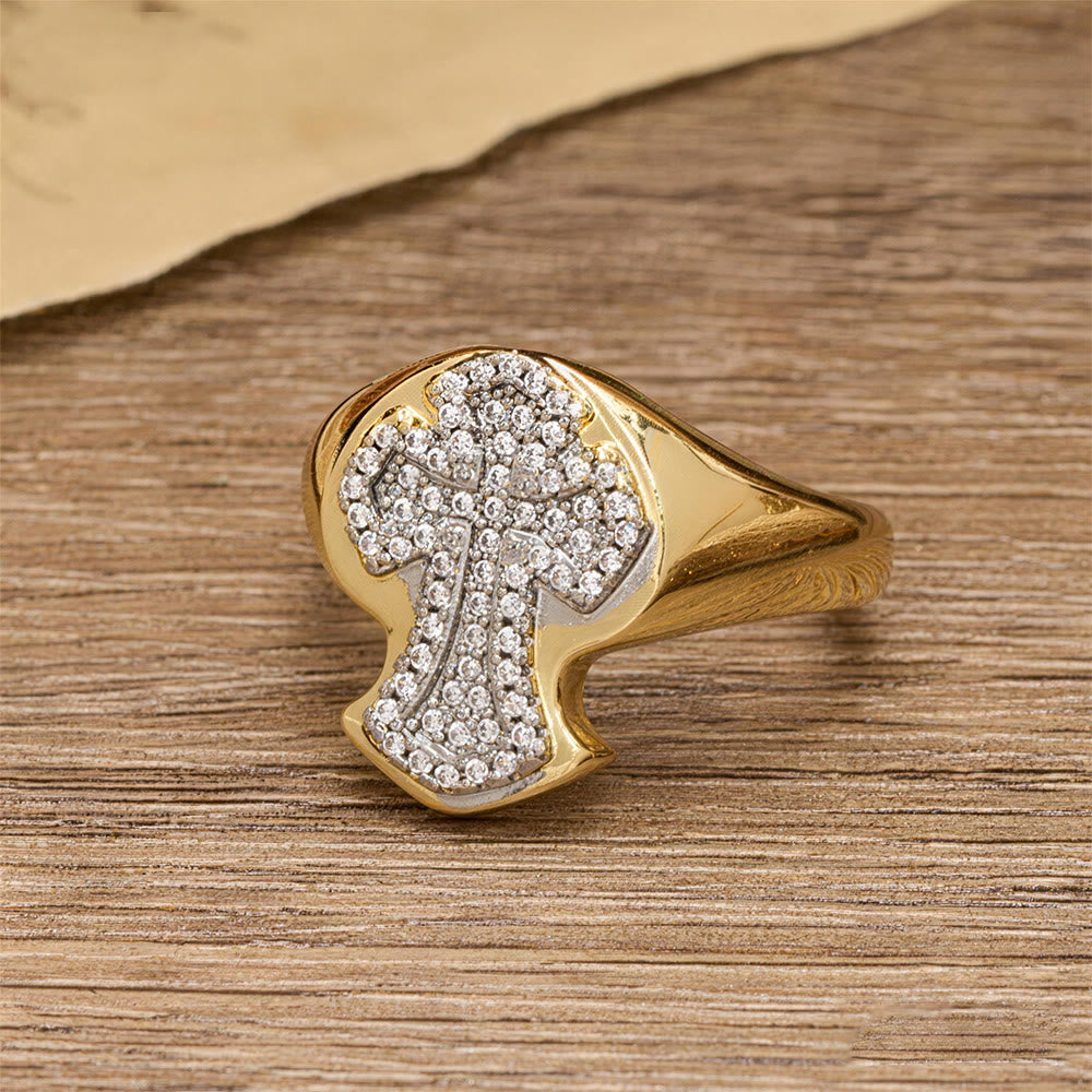 Wide-Band Pavé Cross Statement Ring: A Timeless Emblem of Redemptive Grace