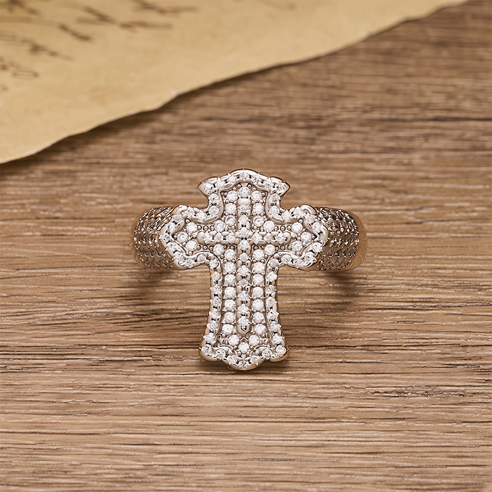 Bold Full-Pavé Cross Statement Ring: A Statement of Belief and Heavenly Grace