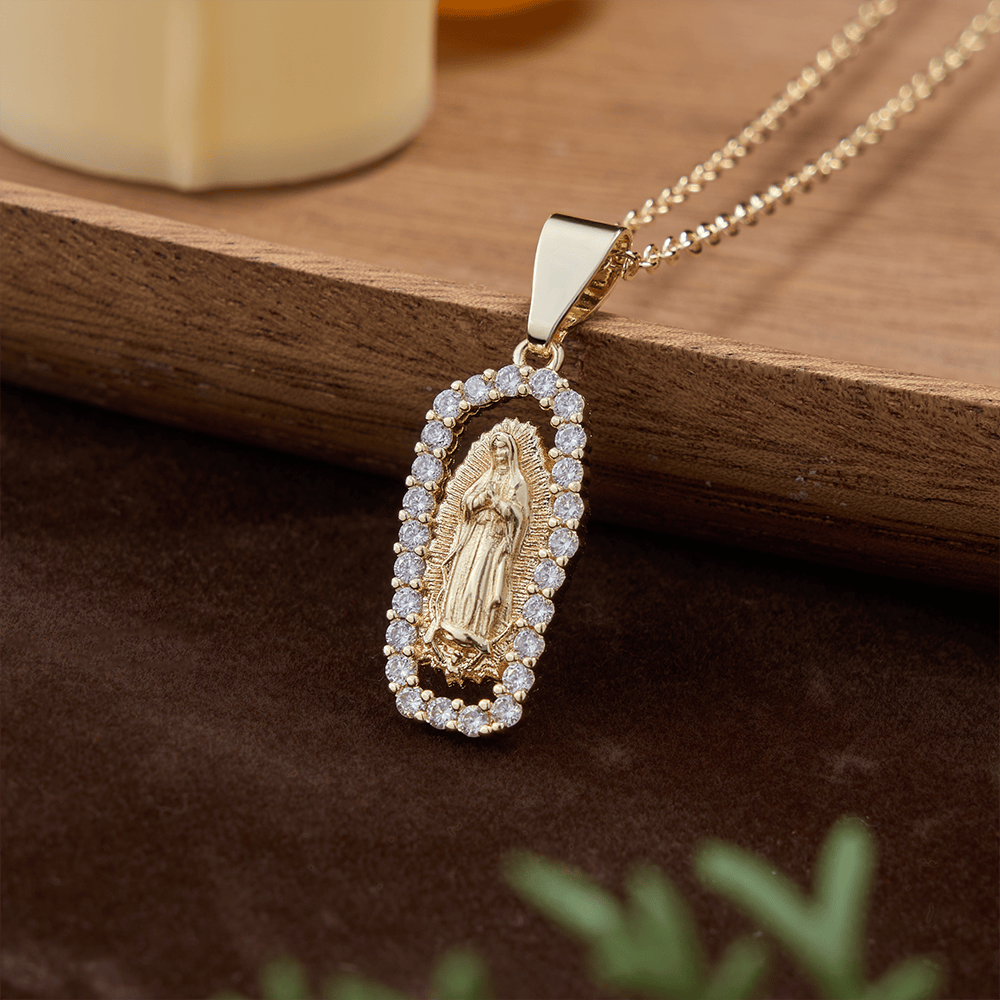 Three-Tone Robe Guadalupe Virgin Mary Necklace: A Reminder of Heavenly Intercession and Devotion