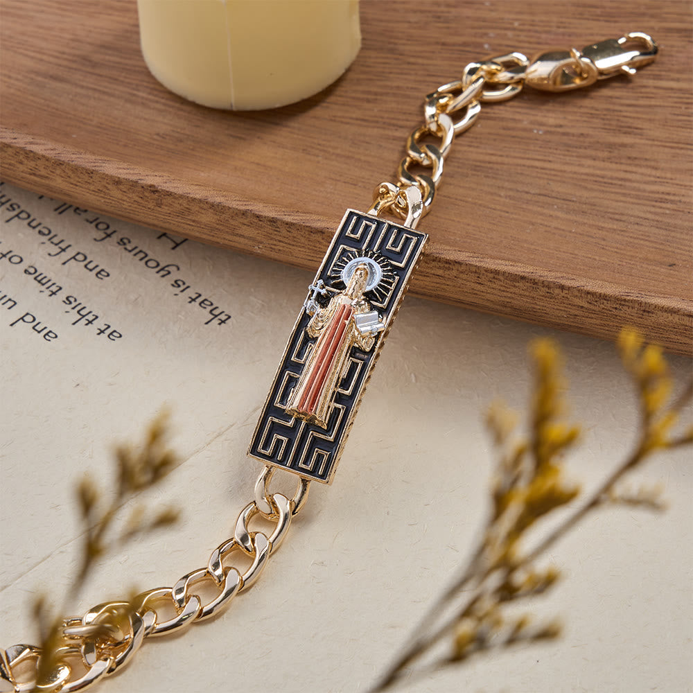 Cuban Link Chain Bracelet with Our Lady & St. Jude Devotional Medallions, A Symbol of Divine Protection
