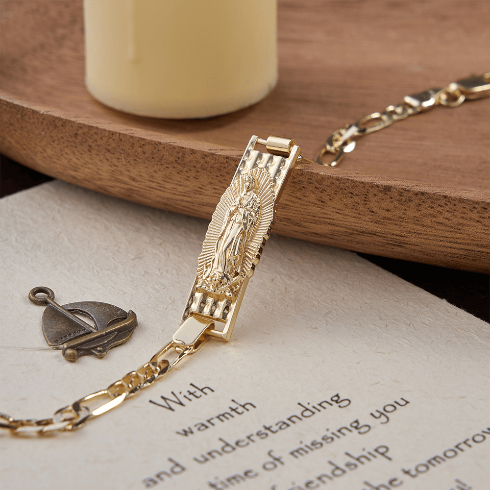 Our Lady Devotional Figaro Chain Bracelet, Symbol of Divine Grace