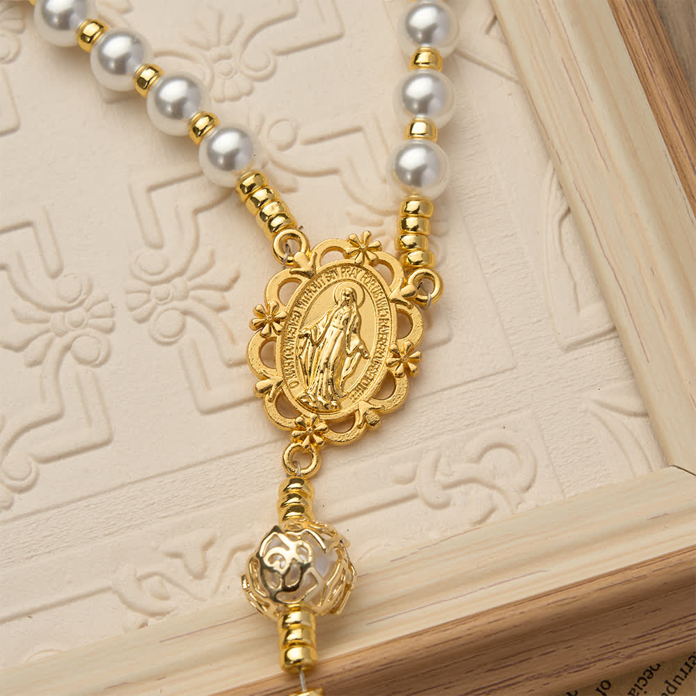 Elegant White Virgin Mary Rosary with Custom Name Letters