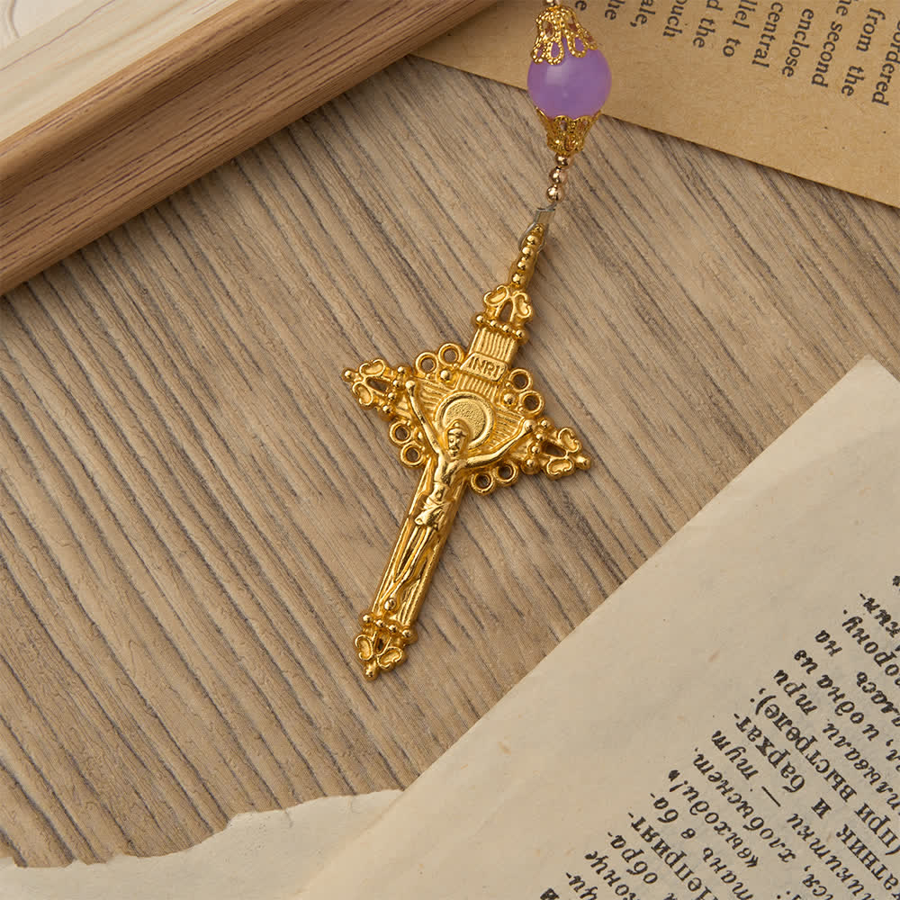 Two-Tone Faceted Beads Purple Rosary with St. Benedict & Crucifix