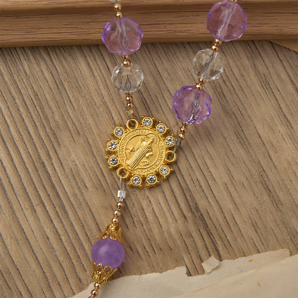 Two-Tone Faceted Beads Purple Rosary with St. Benedict & Crucifix
