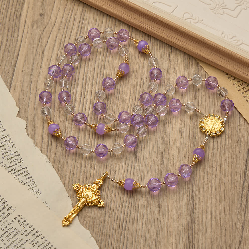Two-Tone Faceted Beads Purple Rosary with St. Benedict & Crucifix