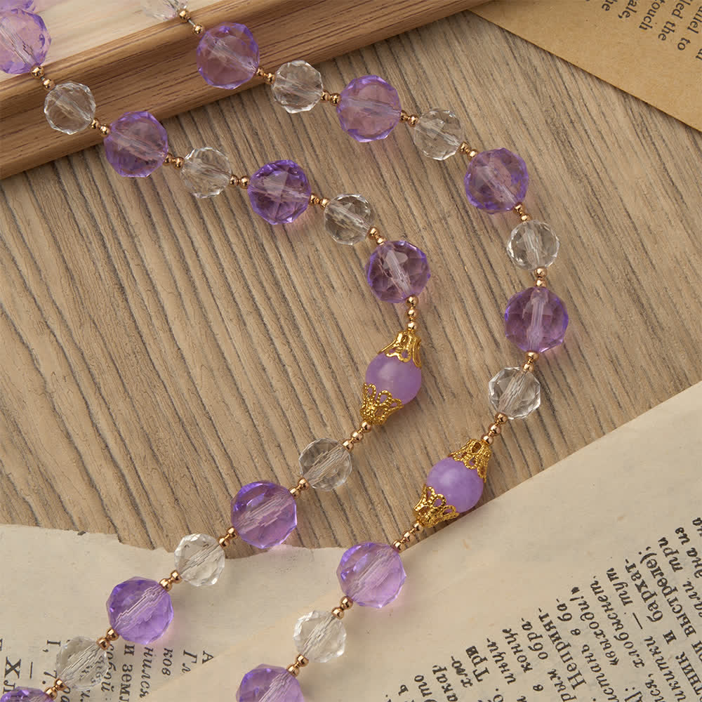 Two-Tone Faceted Beads Purple Rosary with St. Benedict & Crucifix