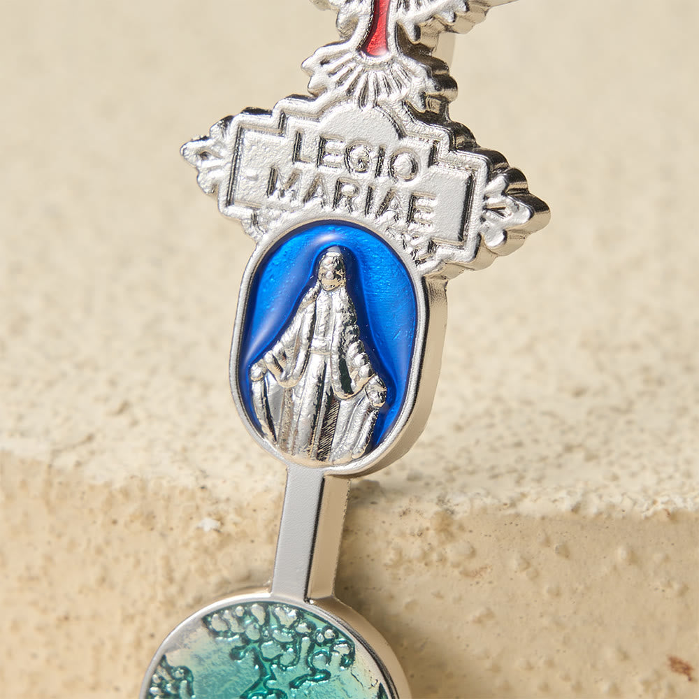 Legio Mariae Enamel Brooch with Holy Spirit Dove & Marian Medal: A Symbol of Marian Devotion