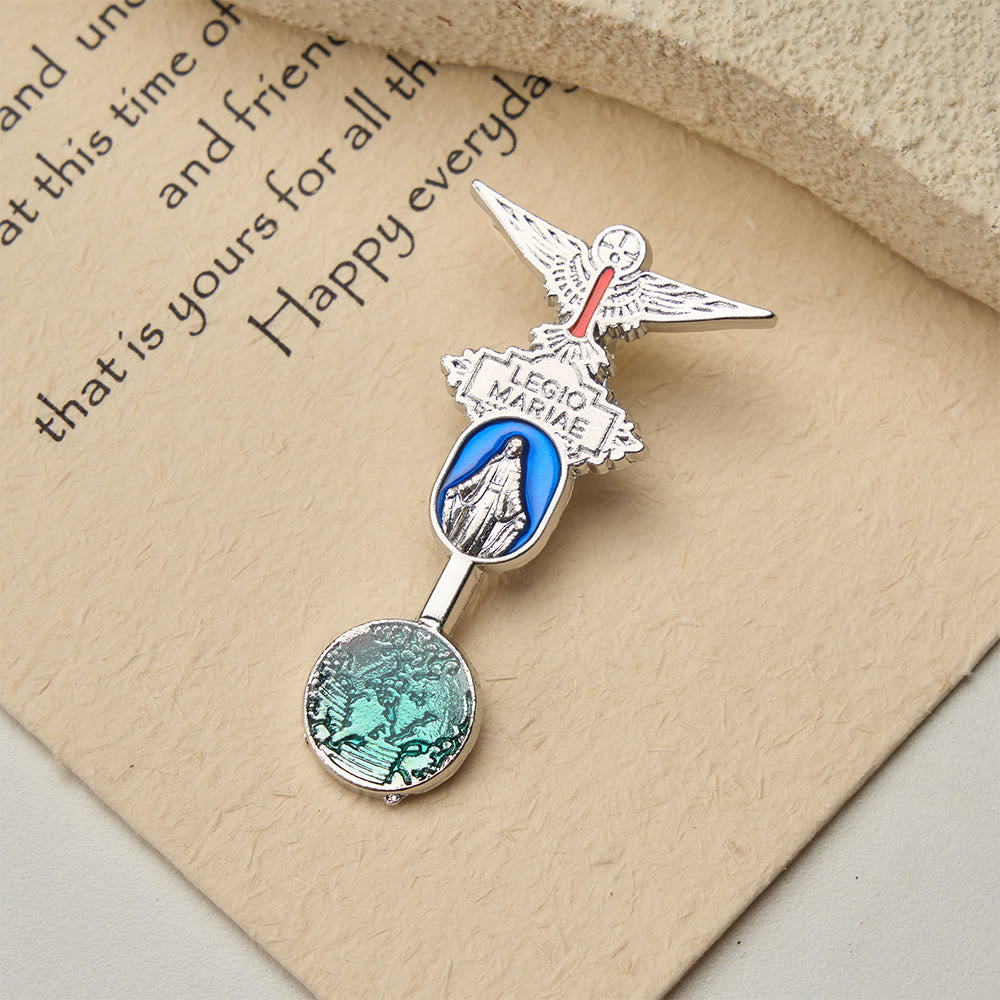 Legio Mariae Enamel Brooch with Holy Spirit Dove & Marian Medal: A Symbol of Marian Devotion