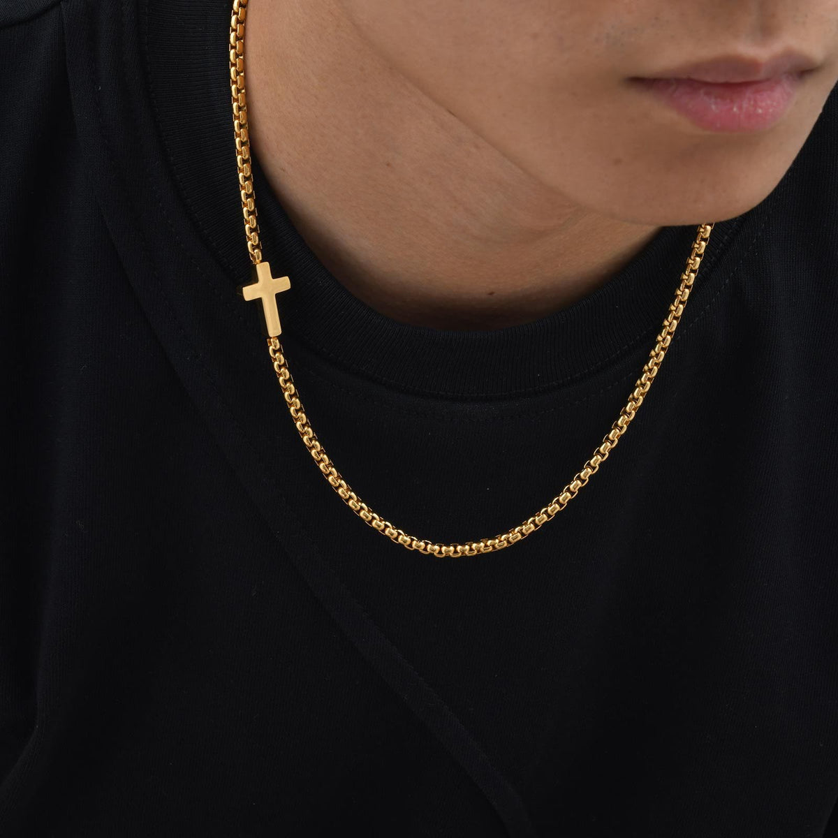 Sleek Stainless Steel Cross Necklace with Sideways Pendant: A Reminder of Divine Grace