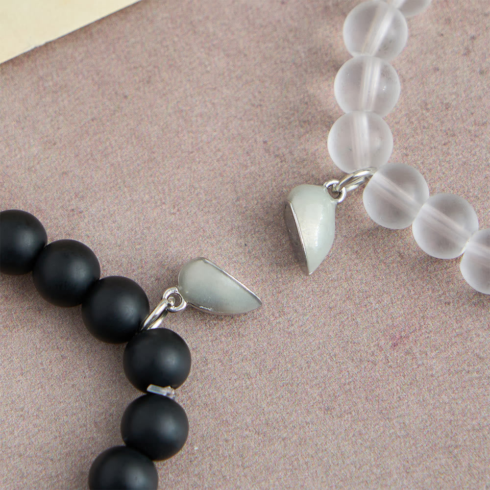 Glowing Cross Matching Beaded Bracelets with Magnetic Heart Clasp: A Symbol of United Faith & Shared Love