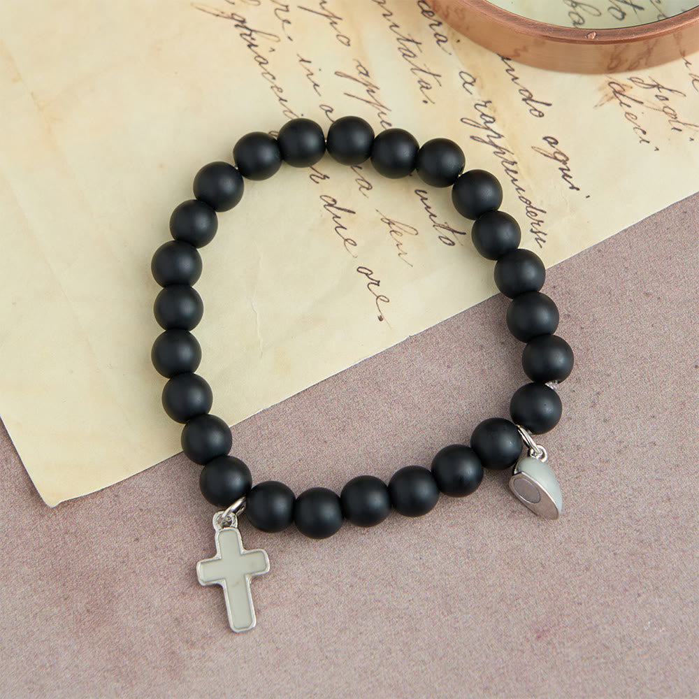 Glowing Cross Matching Beaded Bracelets with Magnetic Heart Clasp: A Symbol of United Faith & Shared Love