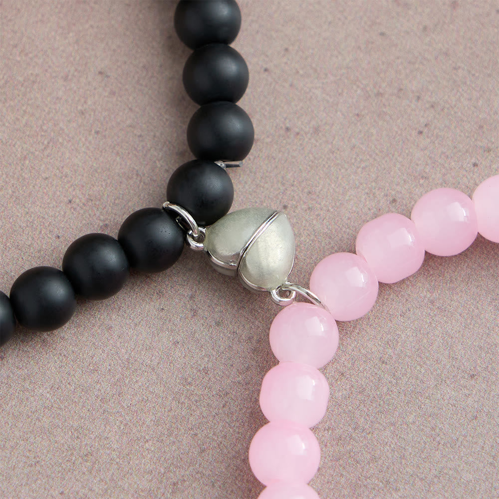 Glowing Cross Matching Beaded Bracelets with Magnetic Heart Clasp: A Symbol of United Faith & Shared Love