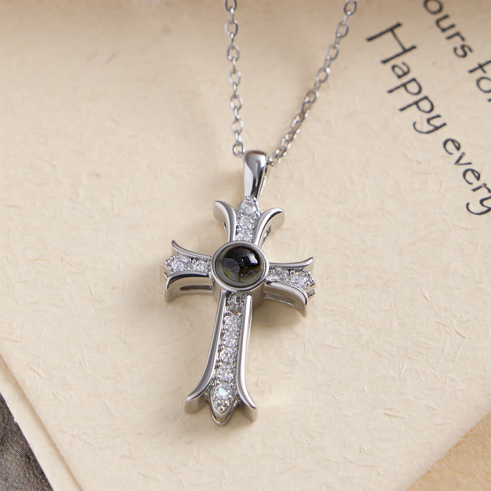 Crystal-Encrusted Cross Necklace with Black Center Stone: A Symbol of Divine Light & Timeless Faith