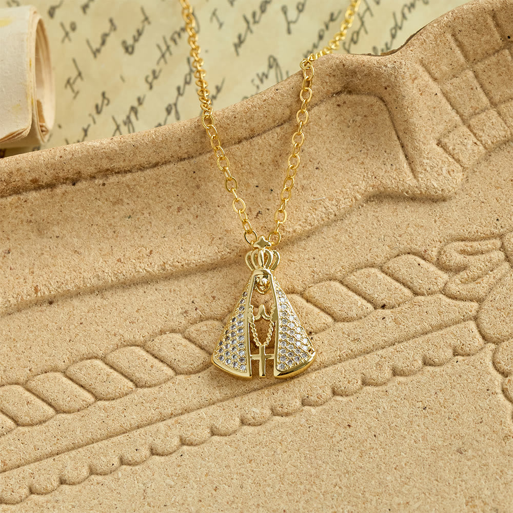 Regal Our Lady of Aparecida Pendant Necklace with Sparkling Accents: Emblem of Divine Care