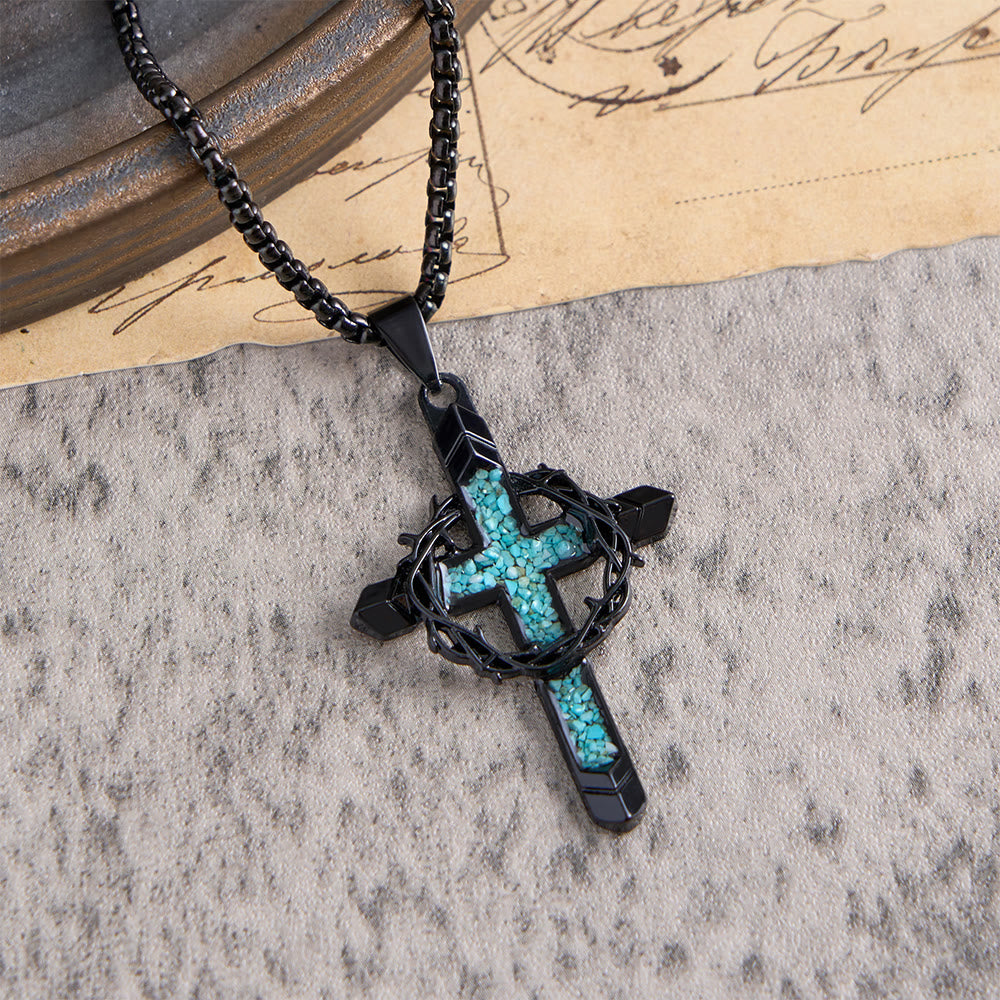 Thorn-Wrapped Inlaid Cross Pendant Necklace: A Symbol of Christ’s Sacrificial Love