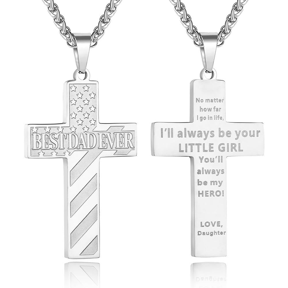 You'll Always Be My Hero Patriotic Cross Necklace: A Sentimental Gift for Dad from Son, Daughter & Brother, Emblem of Family Bond & Faith