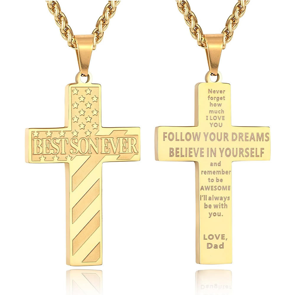 You'll Always Be My Hero Patriotic Cross Necklace: A Sentimental Gift for Dad from Son, Daughter & Brother, Emblem of Family Bond & Faith