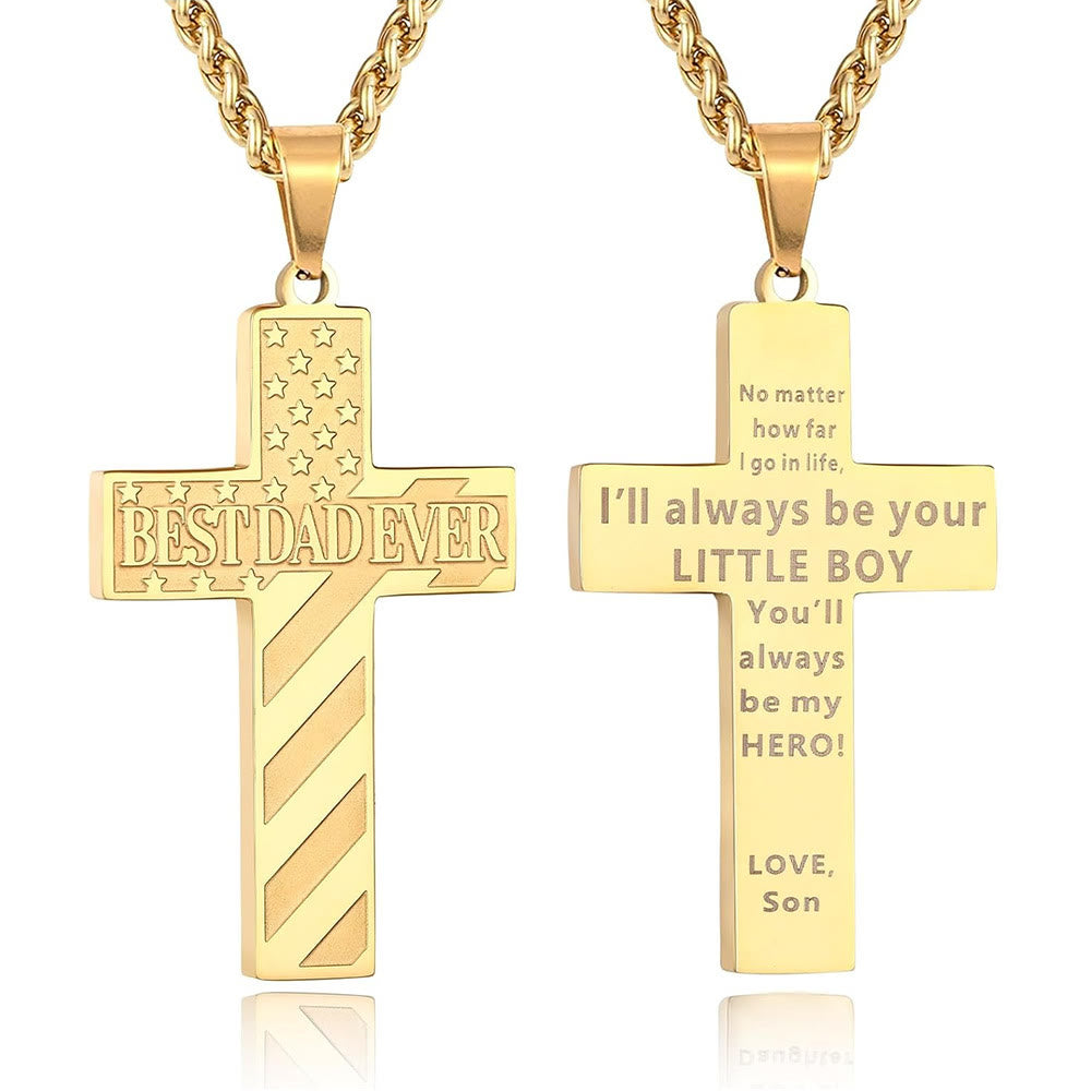 You'll Always Be My Hero Patriotic Cross Necklace: A Sentimental Gift for Dad from Son, Daughter & Brother, Emblem of Family Bond & Faith