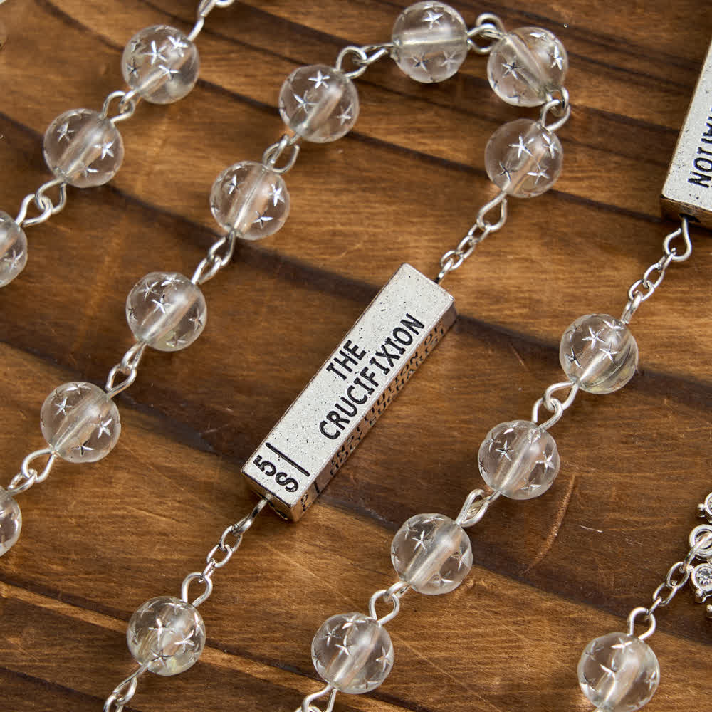 Frosted Bead Six Tablets Rosary with St. Benedict Medal and Cross