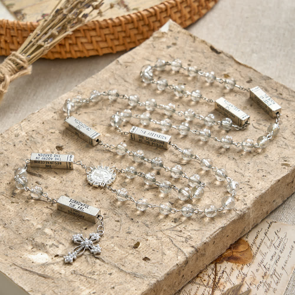 Frosted Bead Six Tablets Rosary with St. Benedict Medal and Cross