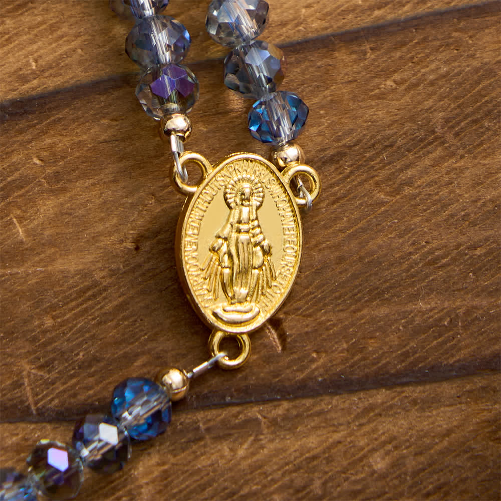 Iridescent Faceted Magnetic Clasp Rosary Bracelet with Our Lady for Everyday Faith