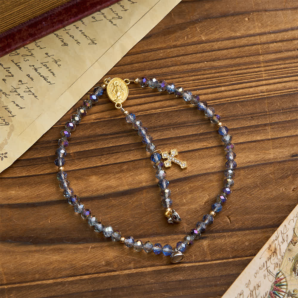 Iridescent Faceted Magnetic Clasp Rosary Bracelet with Our Lady for Everyday Faith