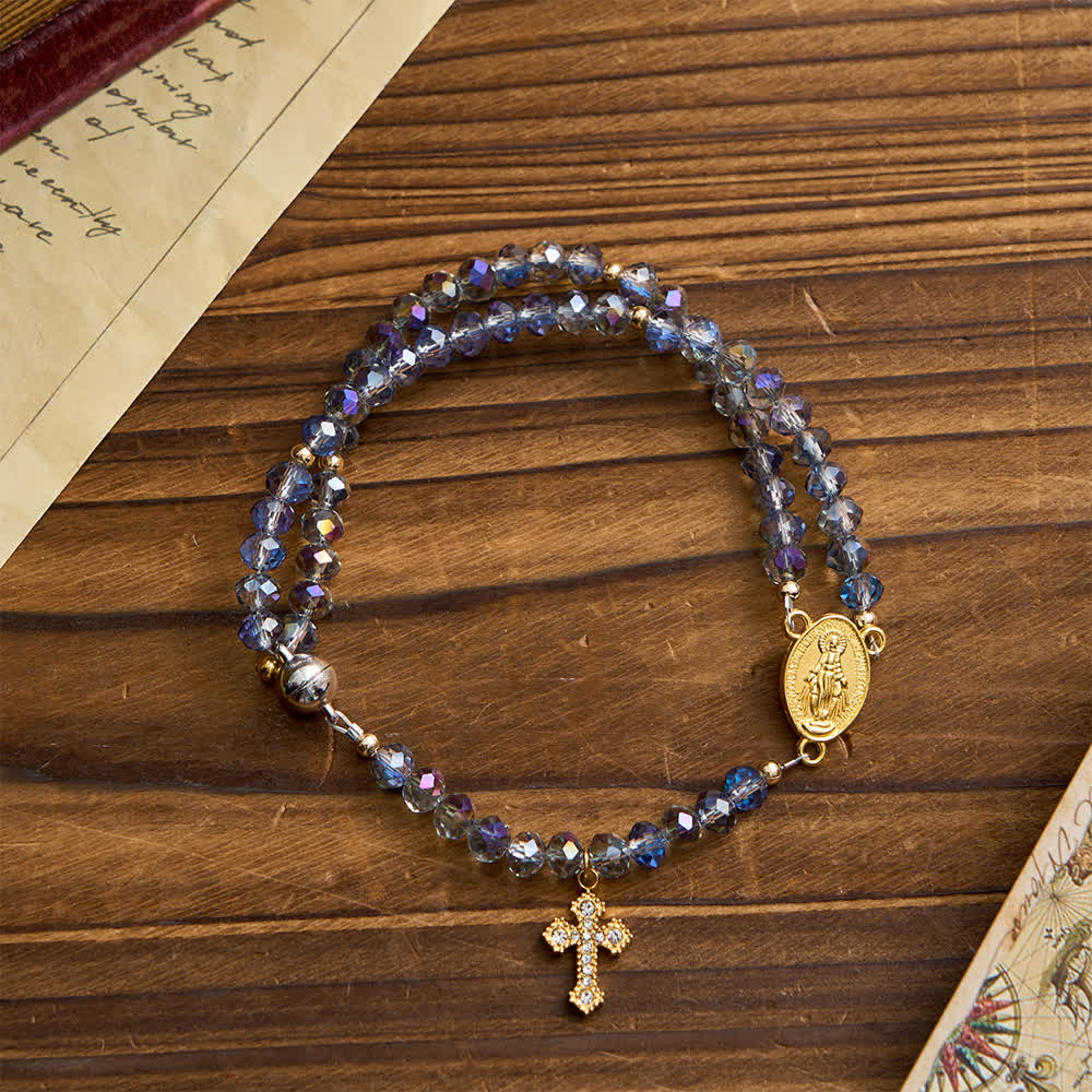 Iridescent Faceted Magnetic Clasp Rosary Bracelet with Our Lady for Everyday Faith