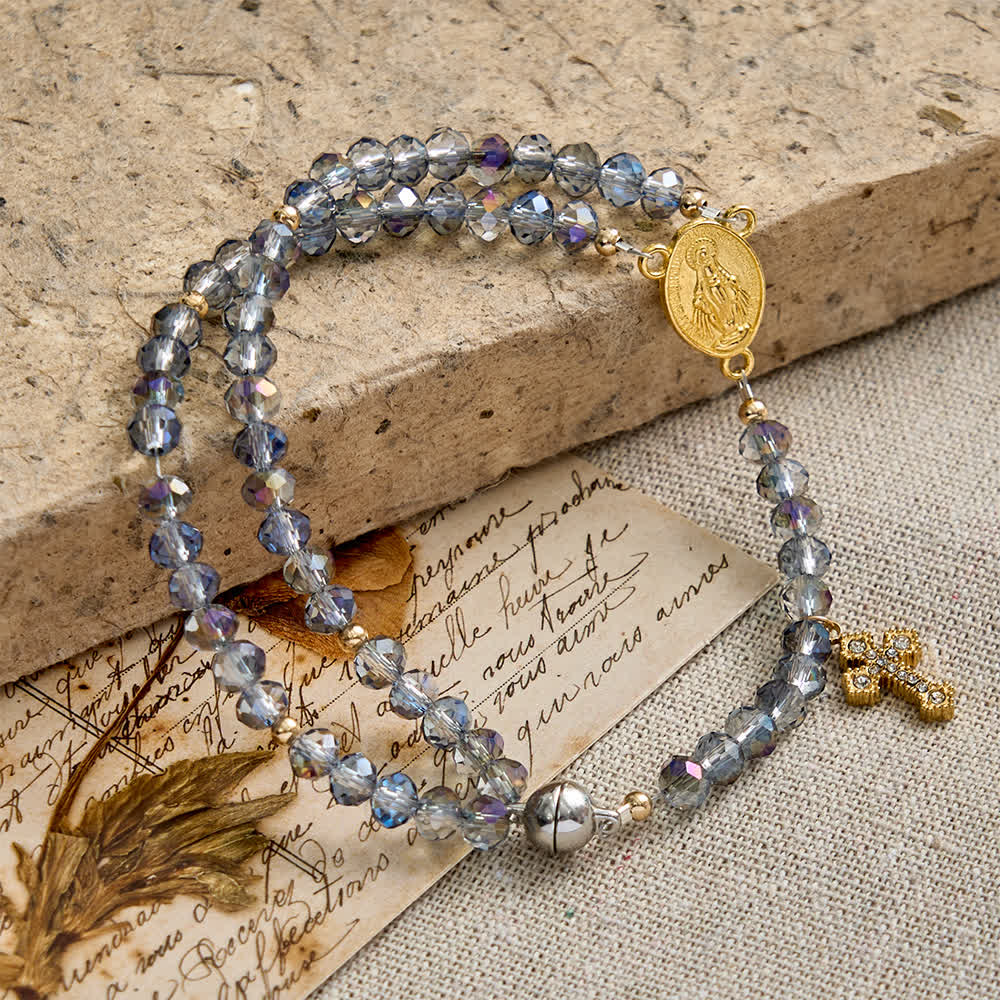 Iridescent Faceted Magnetic Clasp Rosary Bracelet with Our Lady for Everyday Faith