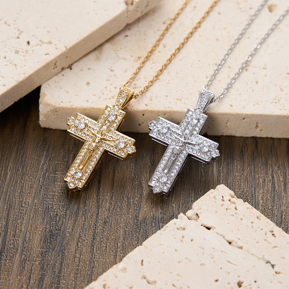 Intricate Iced-Out Crucifix Necklace with Detailed Jesus Figure: A Reminder of Sacred Truth and Guidance