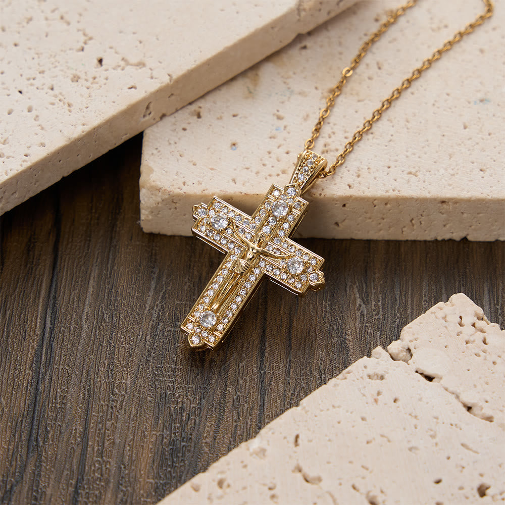Intricate Iced-Out Crucifix Necklace with Detailed Jesus Figure: A Reminder of Sacred Truth and Guidance