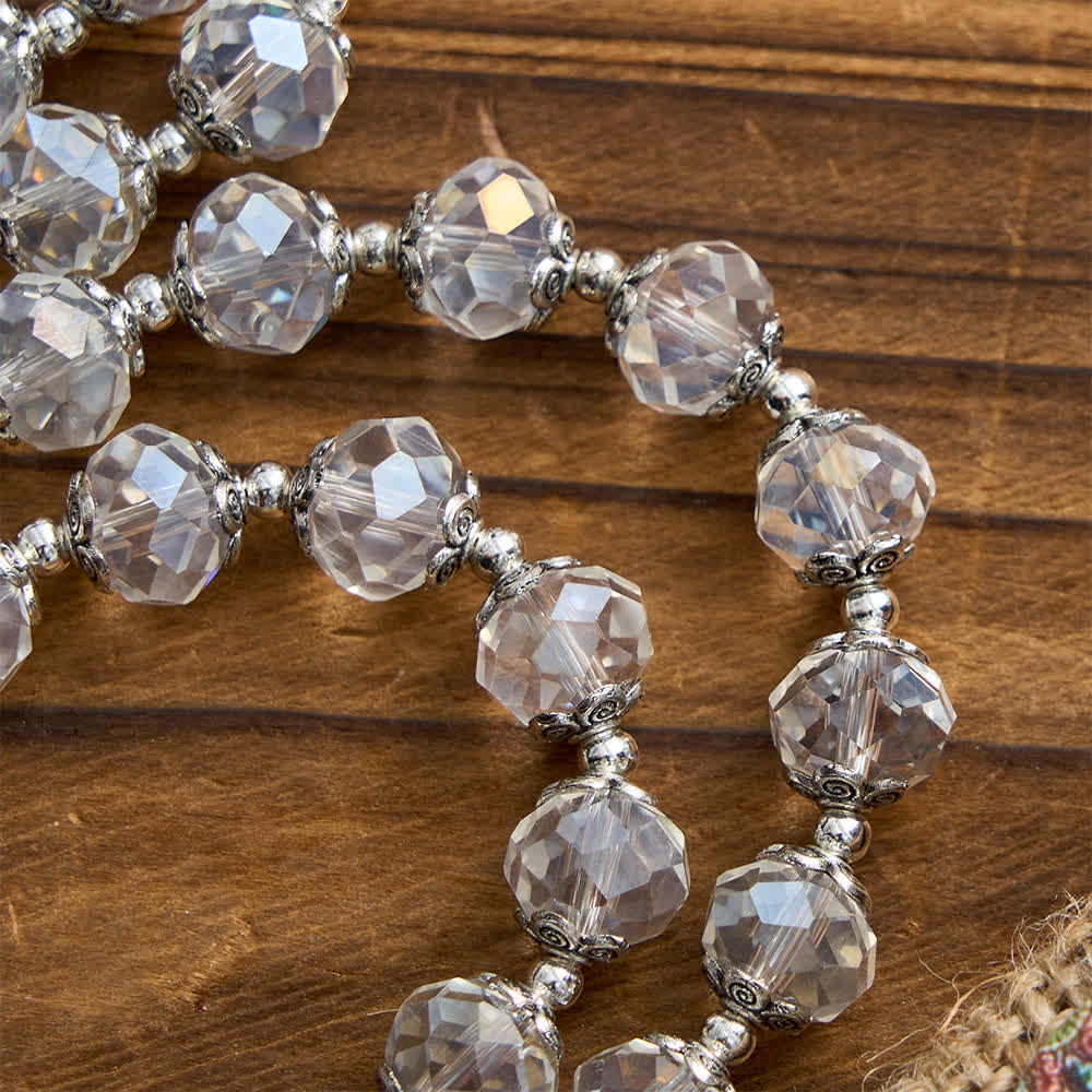 Sparkling White St. Benedict Forever Faith Rosary with Custom Name Letters
