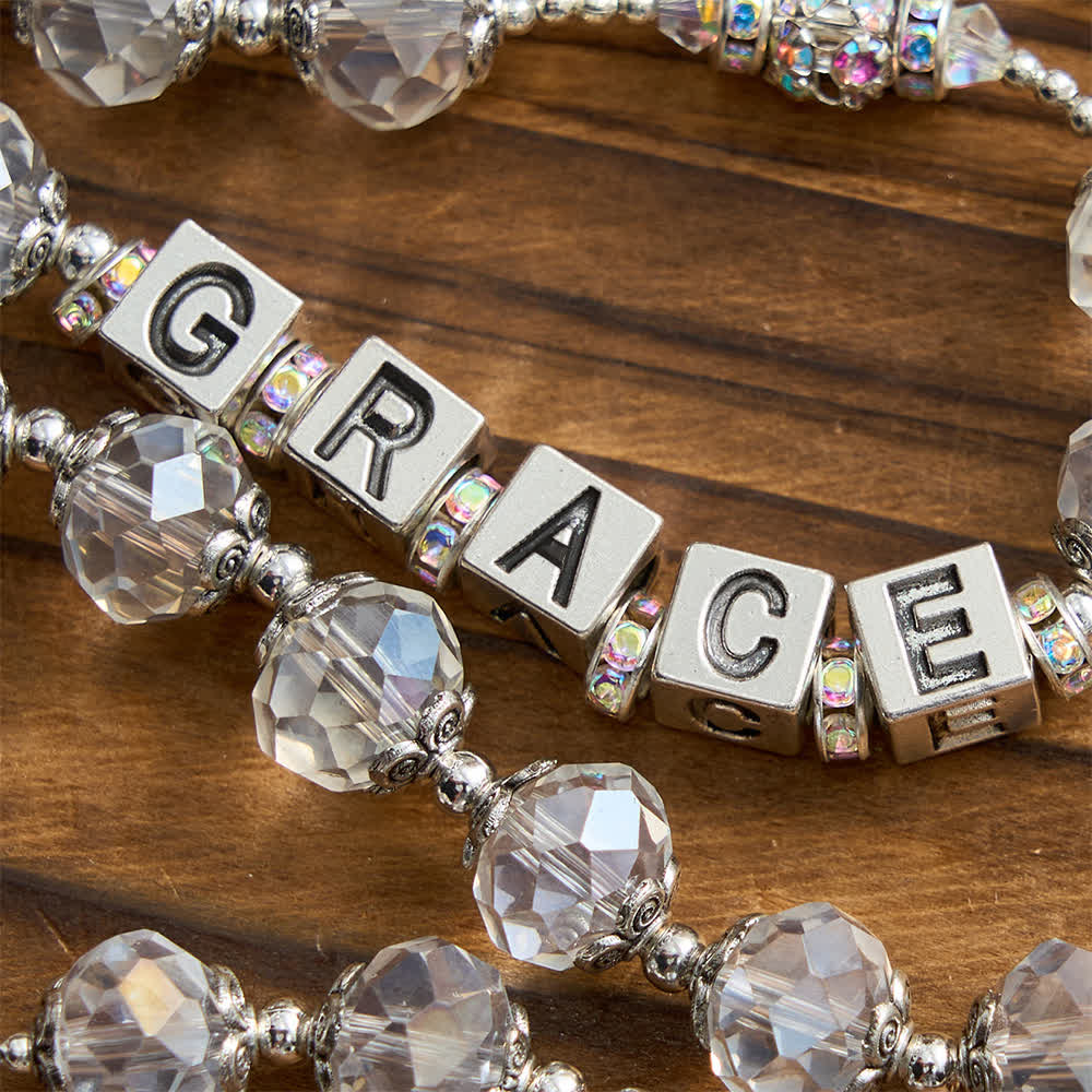 Sparkling White St. Benedict Forever Faith Rosary with Custom Name Letters