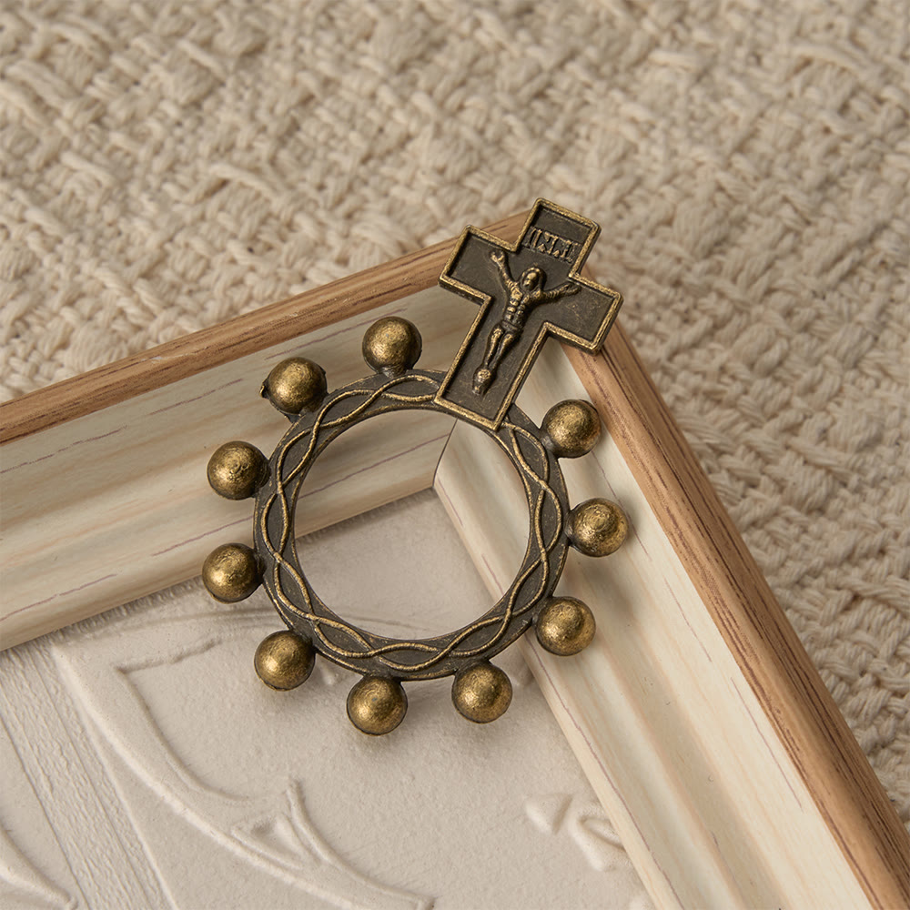 Two-Color Crucifix Finger Rosary with Embossed Jesus and Beaded Halo: A Reminder of Divine Grace