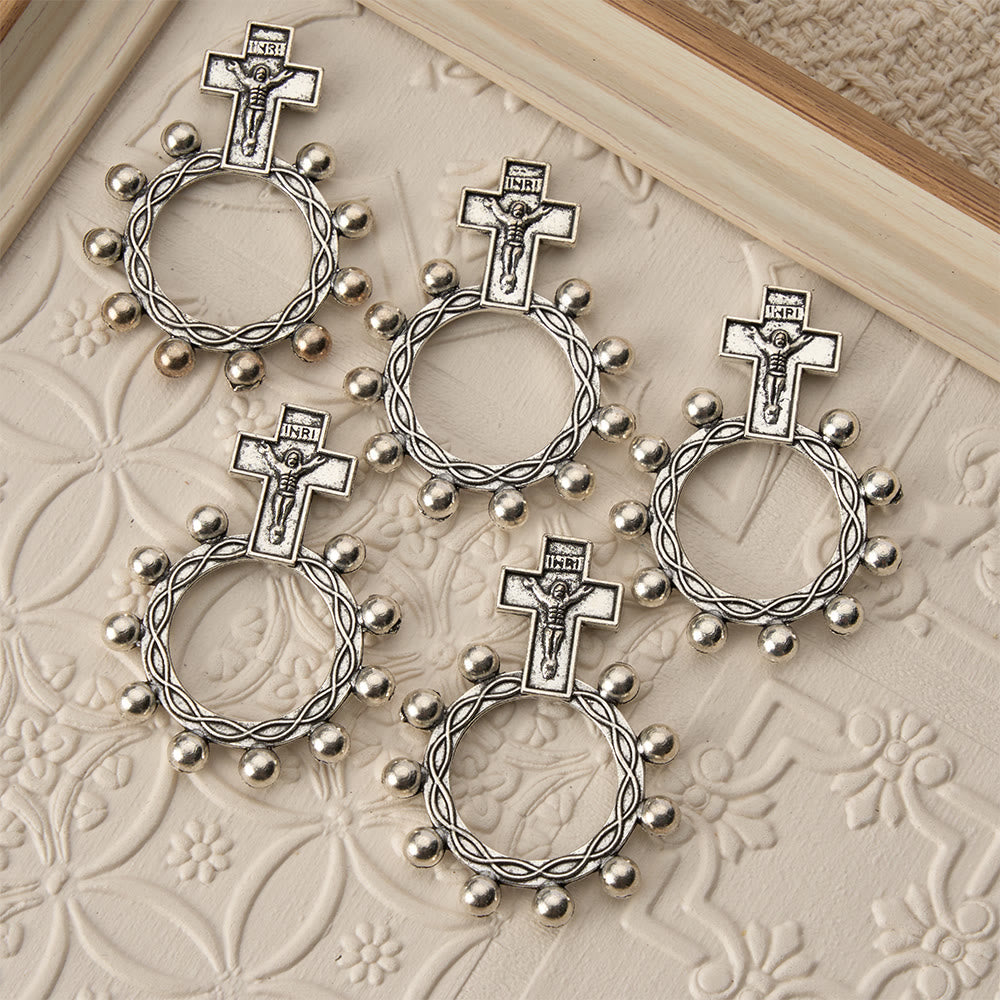 Two-Color Crucifix Finger Rosary with Embossed Jesus and Beaded Halo: A Reminder of Divine Grace