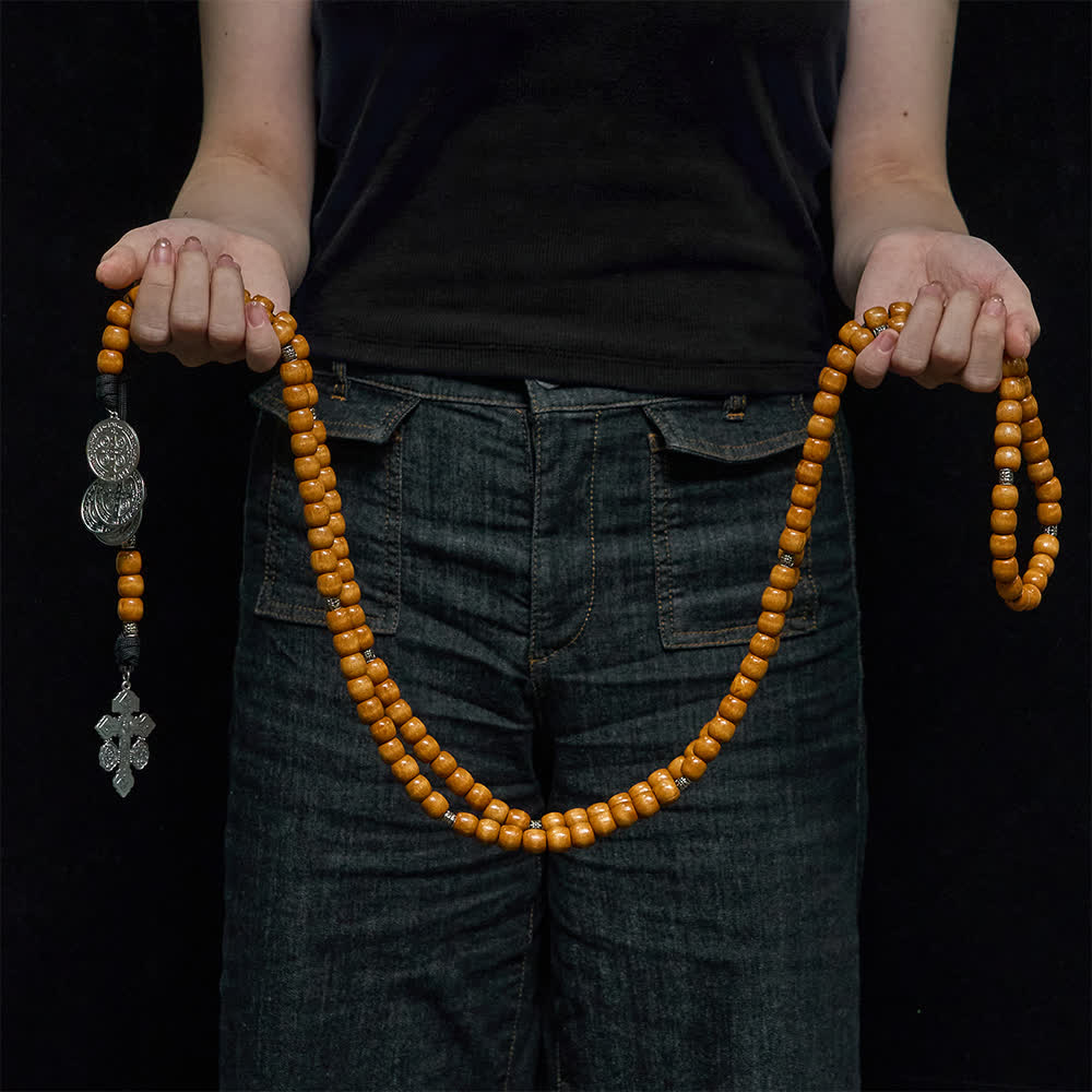 Traditional Rustic Wood 5/15/20 Decade Prayer Rosary with St. Benedict Medal & Crucifix
