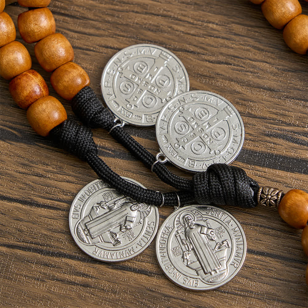 Traditional Rustic Wood 5/15/20 Decade Prayer Rosary with St. Benedict Medal & Crucifix