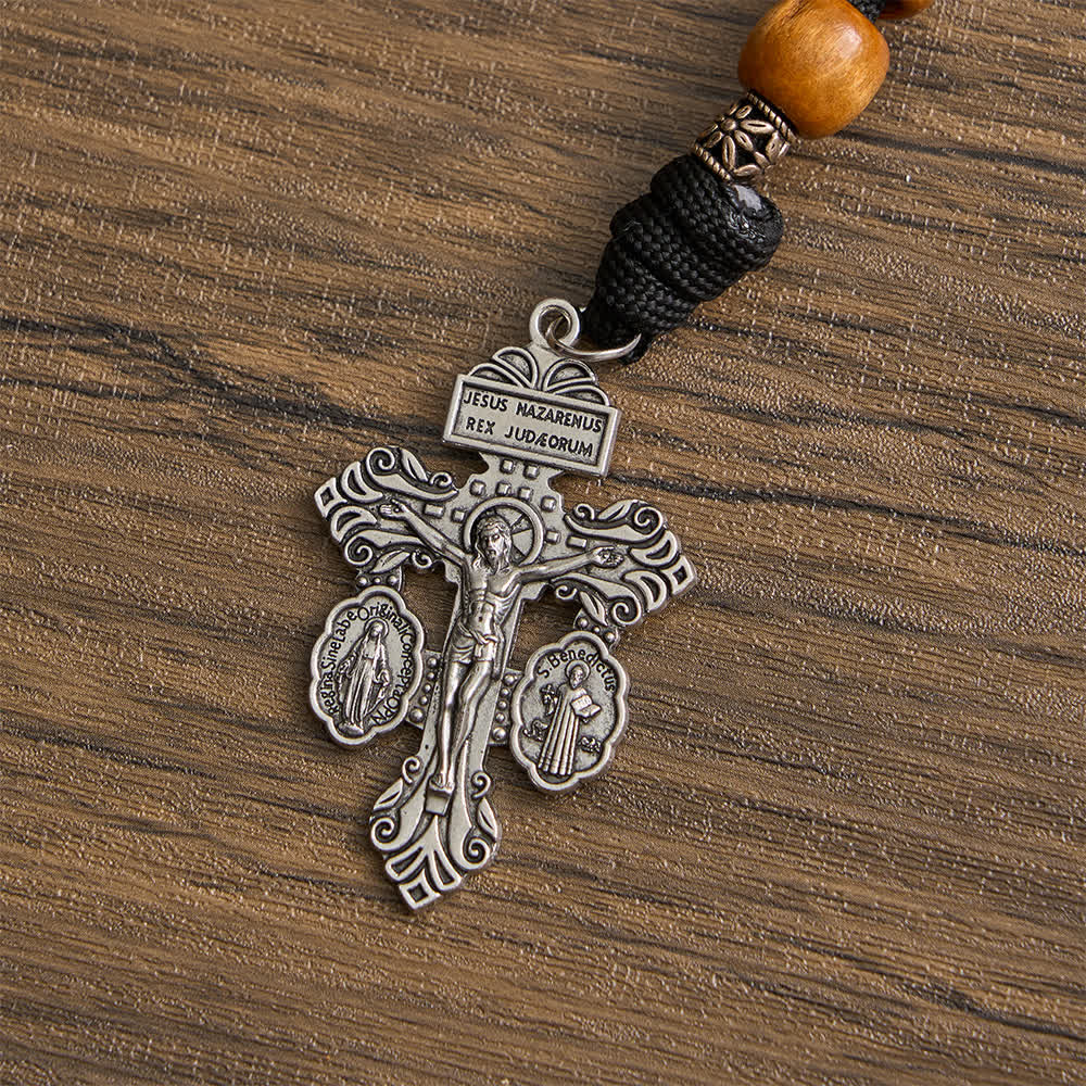 Traditional Rustic Wood 5/15/20 Decade Prayer Rosary with St. Benedict Medal & Crucifix