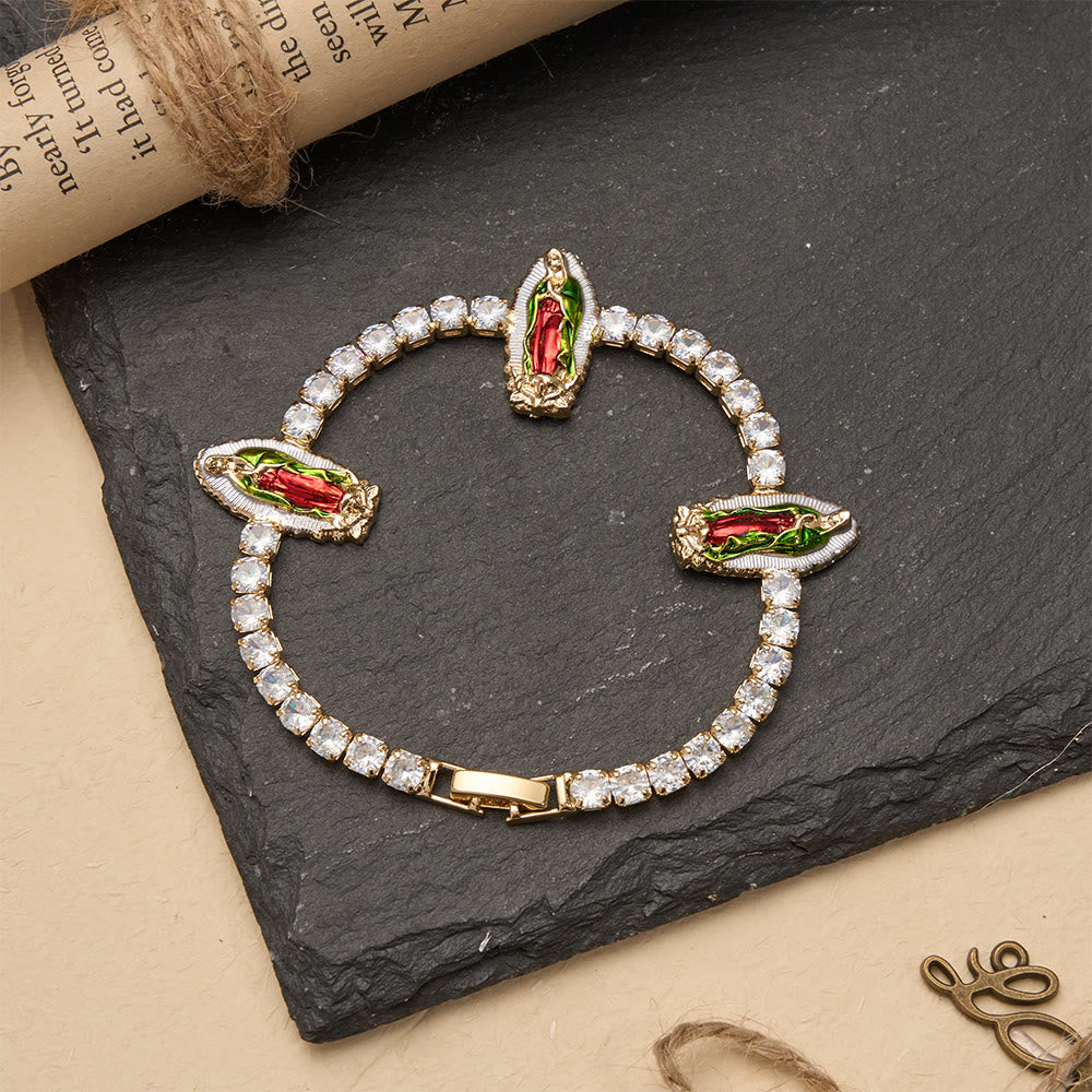 Sparkling Zircon Tennis Bracelet with St. Jude, St. Benedict, and Our Lady Motifs: A Reminder of Heavenly Grace