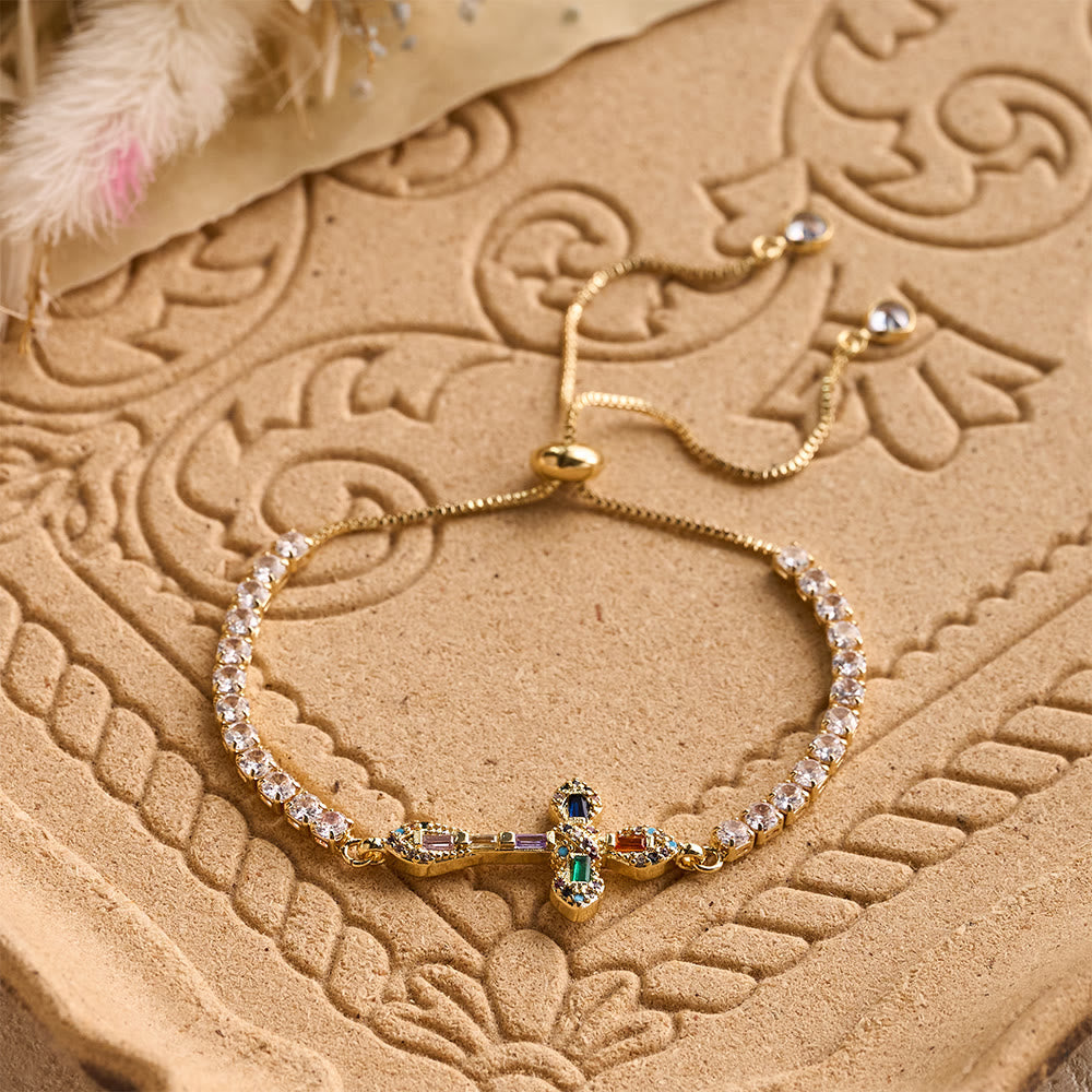 Adjustable Tennis Bracelet with Colorful Zircon Cross Charm: A Symbol of Vibrant Faith