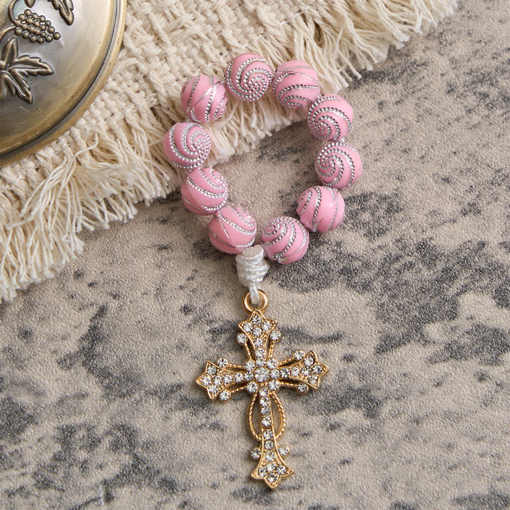 Sparkly Pink Swirl Finger Rosary: Tiny Devotion with Sparkle